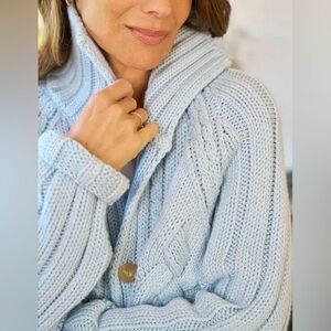 Frank & Eileen COTSWOLDS Cardigan Sweater   Chunky Soft Ice Blue Sz S MSRP $599